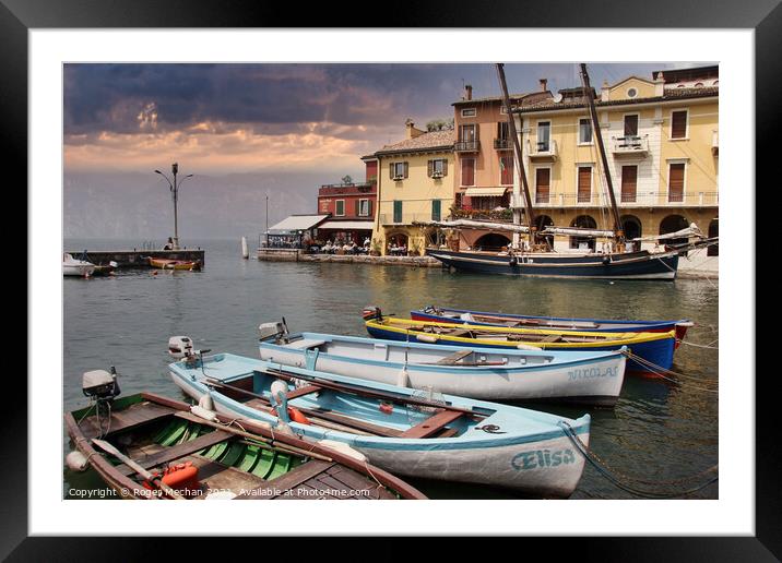 Serene Beauty: The Harbour at Malcesine Lake Garda Framed Mounted Print by Roger Mechan