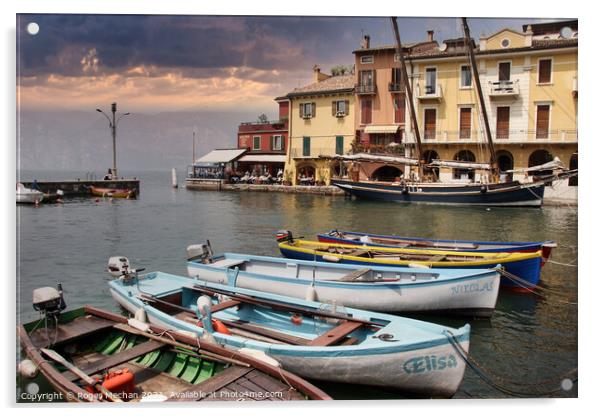 Serene Beauty: The Harbour at Malcesine Lake Garda Acrylic by Roger Mechan