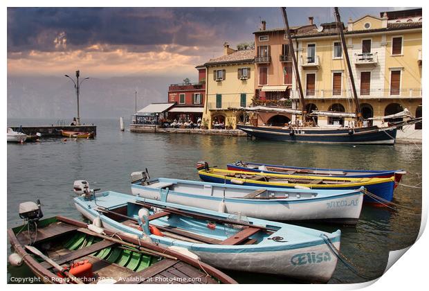 Serene Beauty: The Harbour at Malcesine Lake Garda Print by Roger Mechan