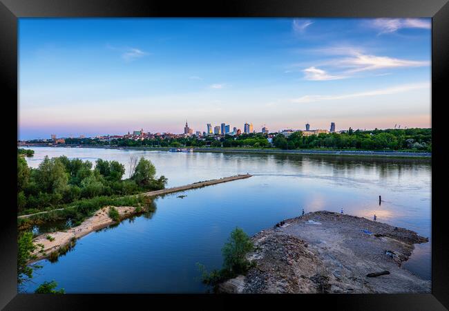 River View Of Warsaw City In Poland Framed Print by Artur Bogacki