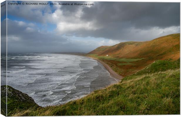 Stormy Rhossili Beach on Gower Canvas Print by RICHARD MOULT