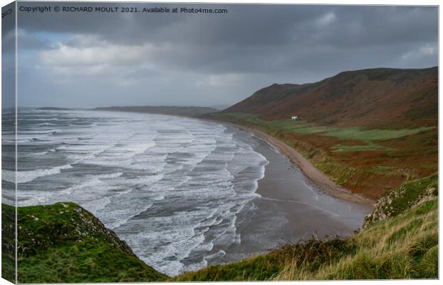 Stormy Rhossili Bay on Gower Canvas Print by RICHARD MOULT