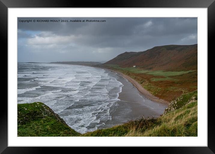 Stormy Rhossili Bay on Gower Framed Mounted Print by RICHARD MOULT