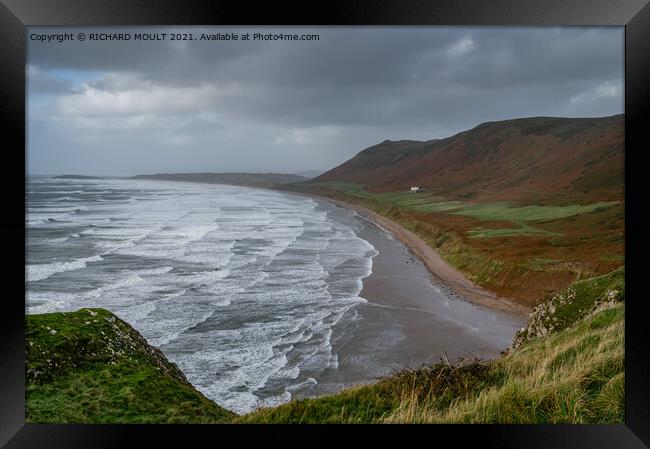 Stormy Rhossili Bay on Gower Framed Print by RICHARD MOULT