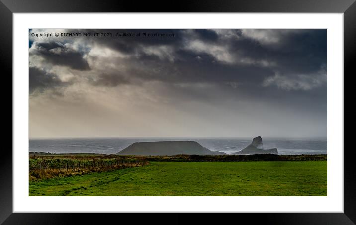 Stormy Worms Head on Gower Framed Mounted Print by RICHARD MOULT