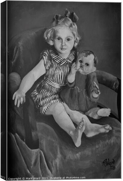 Girl sitting with her Doll Painting. Canvas Print by Mark Ward