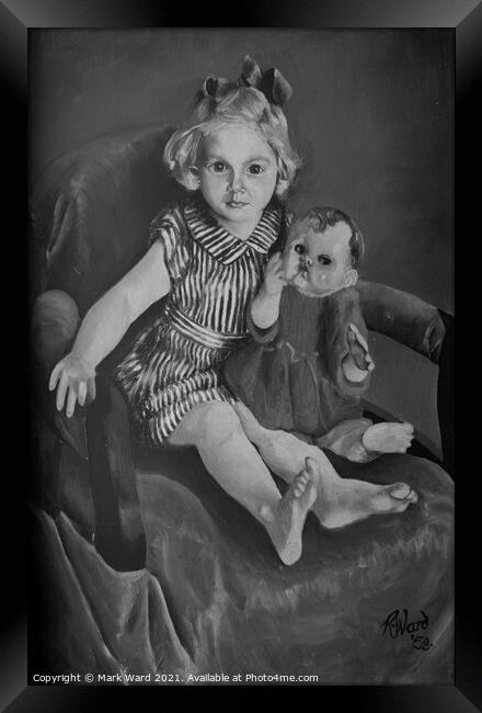 Girl sitting with her Doll Painting. Framed Print by Mark Ward