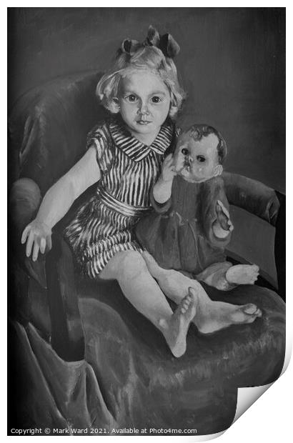 Girl sitting with her Doll Painting. Print by Mark Ward