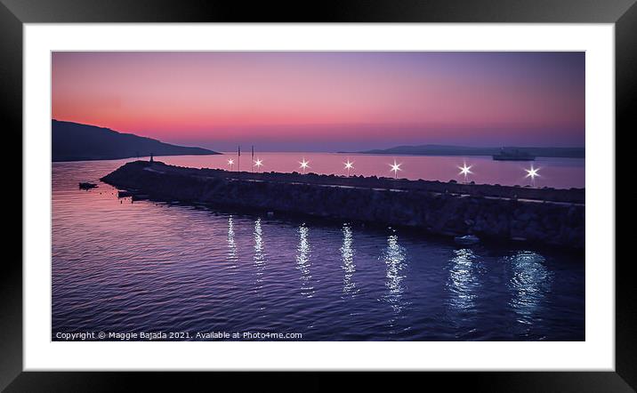 Harbour by dusk at Mgarr Harbour in Gozo, Malta Framed Mounted Print by Maggie Bajada