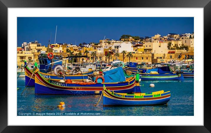 Colorful Maltese Boats Framed Mounted Print by Maggie Bajada