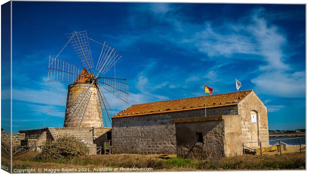 Beautifull Windmill at Marsala, Sicily Canvas Print by Maggie Bajada