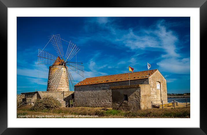 Beautifull Windmill at Marsala, Sicily Framed Mounted Print by Maggie Bajada