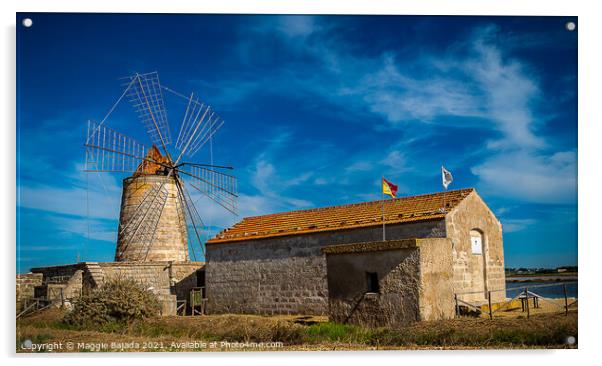 Beautifull Windmill at Marsala, Sicily Acrylic by Maggie Bajada