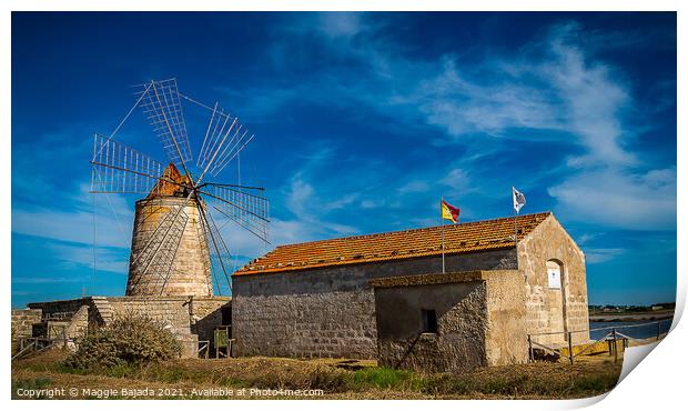 Beautifull Windmill at Marsala, Sicily Print by Maggie Bajada