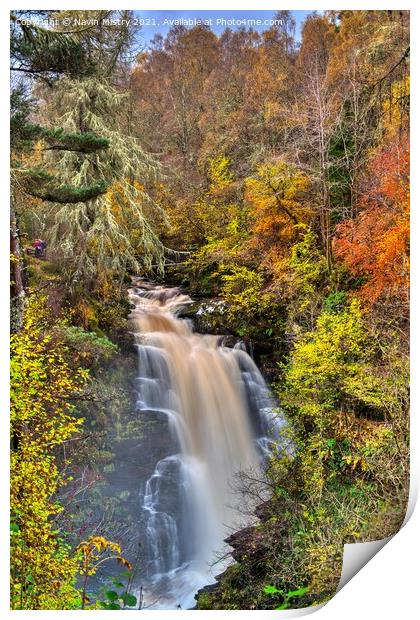 The Upper Falls of Moness in Autumn Print by Navin Mistry