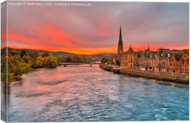 A view of the colourful sunrise over Perth Canvas Print by Navin Mistry