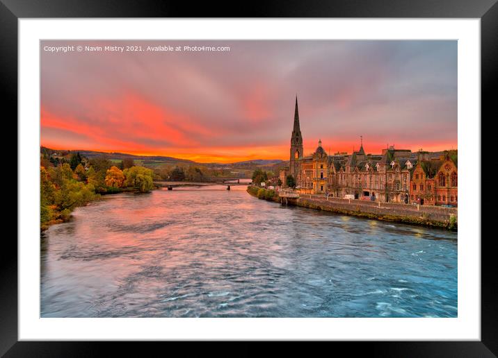 A view of the colourful sunrise over Perth Framed Mounted Print by Navin Mistry