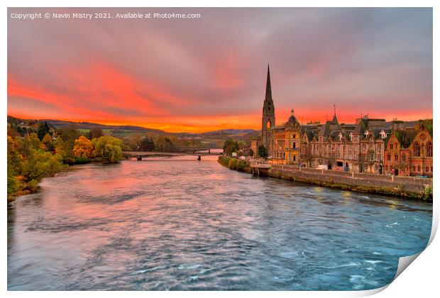 A view of the colourful sunrise over Perth Print by Navin Mistry