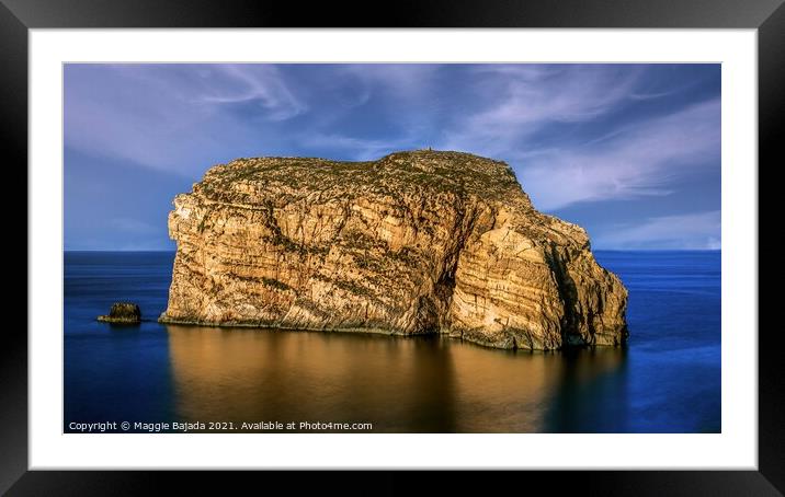 Reflection of Rock Formation surronded with blue s Framed Mounted Print by Maggie Bajada