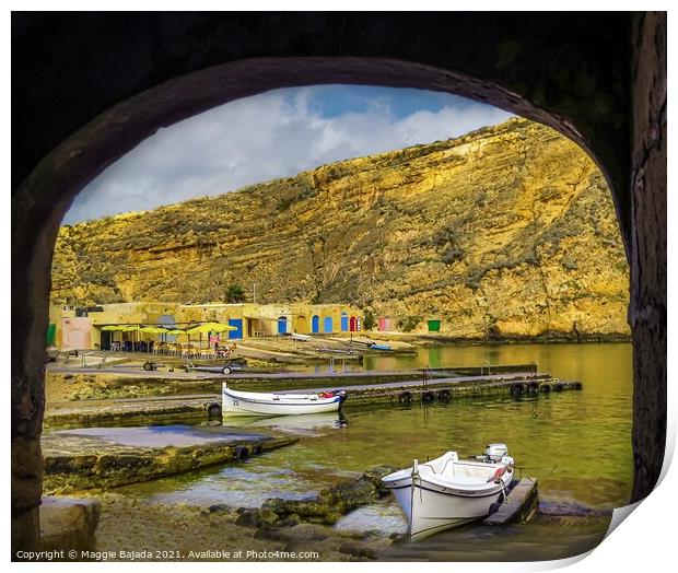 Picturesque framed Inland Sea at Dwejra, Gozo, Mal Print by Maggie Bajada