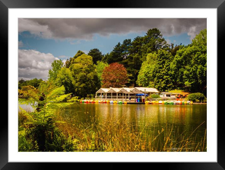 Picturesque Lake with Houses and Green trees at Em Framed Mounted Print by Maggie Bajada