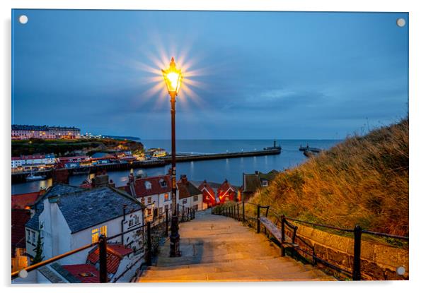 Blue hour at Whitby Harbour  Acrylic by Michael Brookes
