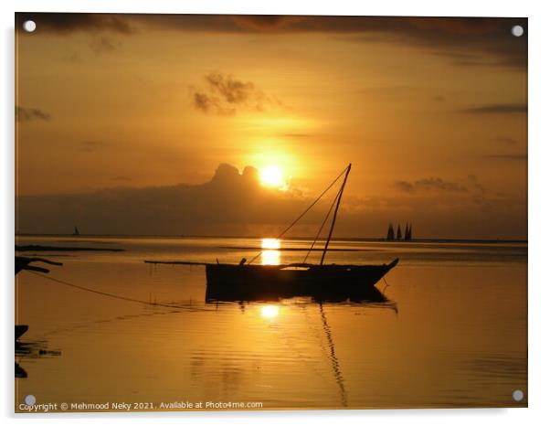 Fishing boat at sunrise Acrylic by Mehmood Neky