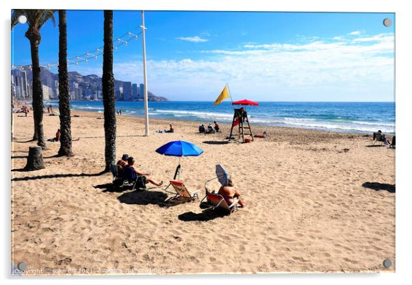 Levante beach, Benidorm, Spain. Acrylic by john hill
