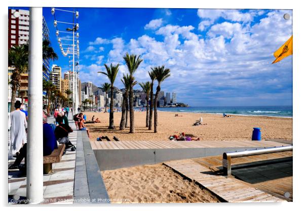  glorious Levante beach, Benidorm, Spain. Acrylic by john hill