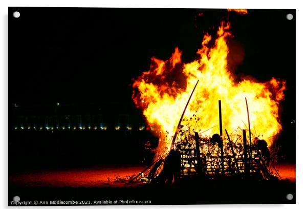 Bonfire on Weymouth beach Acrylic by Ann Biddlecombe