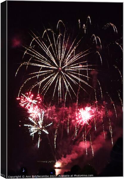 Fireworks from Weymouth beach Canvas Print by Ann Biddlecombe