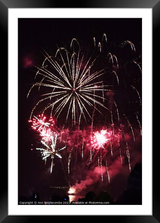 Fireworks from Weymouth beach Framed Mounted Print by Ann Biddlecombe