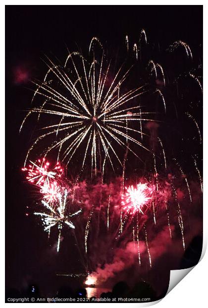 Fireworks from Weymouth beach Print by Ann Biddlecombe