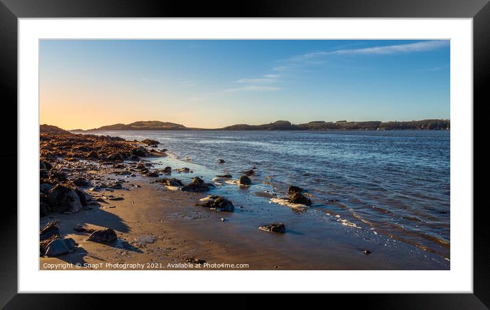Sunset over a Scottish coastline in winter at a sandy beach at Kirkcudbright Bay Framed Mounted Print by SnapT Photography