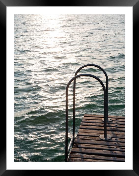 Swimming Ladder on a Jetty on Lake Garda Framed Mounted Print by Dietmar Rauscher