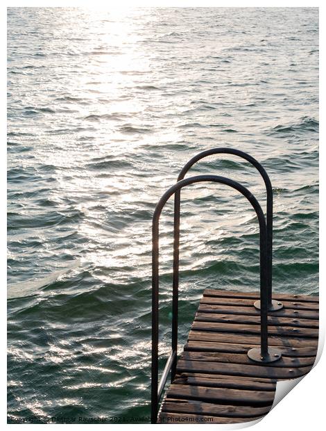 Swimming Ladder on a Jetty on Lake Garda Print by Dietmar Rauscher
