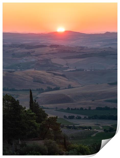 Sunrise in the Hills of Montalcino Print by Dietmar Rauscher