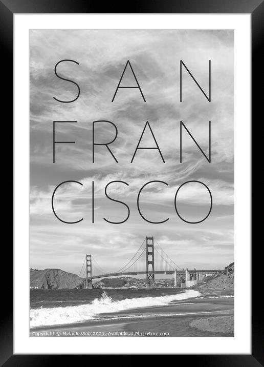 Golden Gate Bridge & Baker Beach | Text & Skyline Framed Mounted Print by Melanie Viola