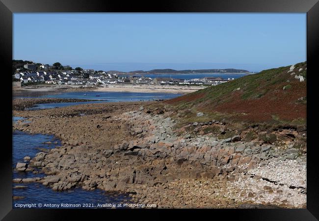 View of the Scilly Isles looking across Porthcress Framed Print by Antony Robinson