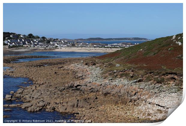 View of the Scilly Isles looking across Porthcress Print by Antony Robinson