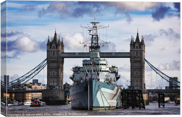 Tower Bridge & HMS Belfast Canvas Print by Joanne Wilde
