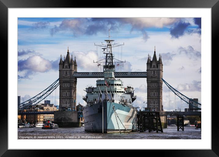 Tower Bridge & HMS Belfast Framed Mounted Print by Joanne Wilde