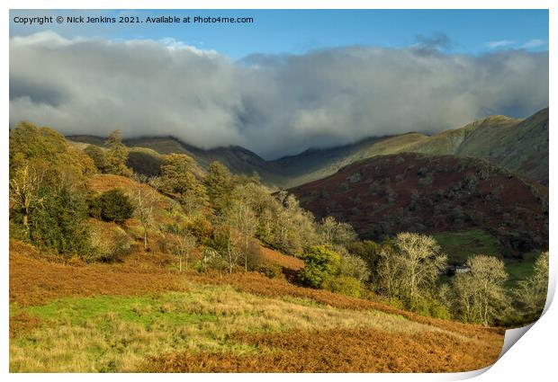 View up the Troutbeck Valley Lake District  Print by Nick Jenkins