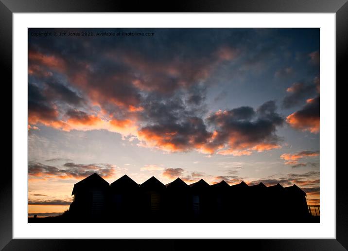 Silhouetted Beach Huts at Blyth (2) Framed Mounted Print by Jim Jones