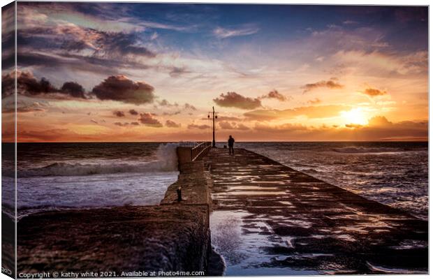 Porthleven Cornwall,sunset Canvas Print by kathy white
