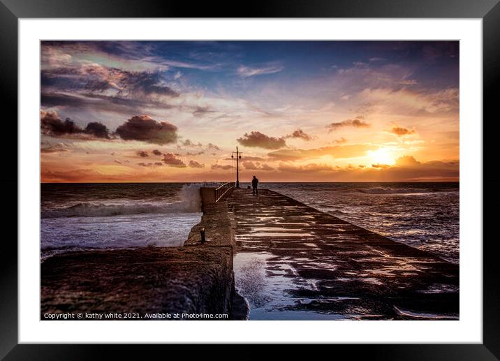 Porthleven Cornwall,sunset Framed Mounted Print by kathy white