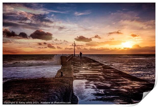 Porthleven Cornwall,sunset Print by kathy white