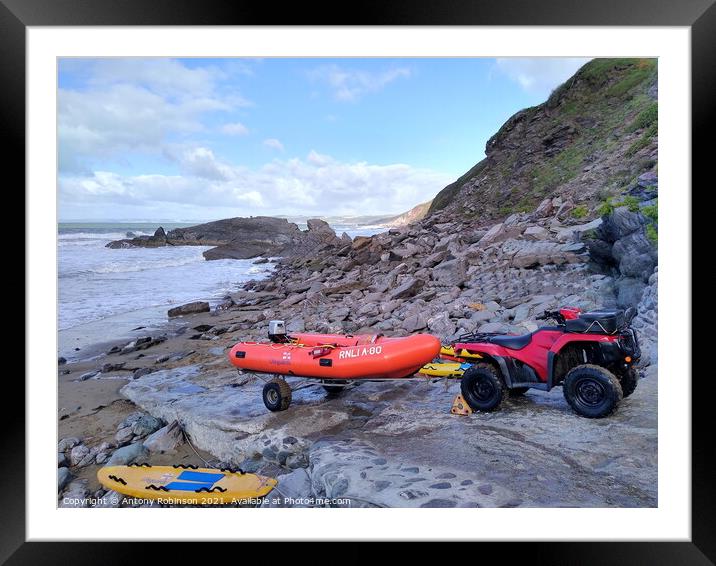 Heroic RNLI Lifesavers Rescue in Whitsand Bay Framed Mounted Print by Antony Robinson