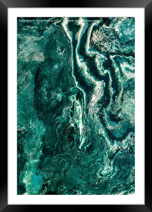 Beautiful texture of dark green marble with wavy streaks. Polished surface. Framed Mounted Print by Sergii Petruk