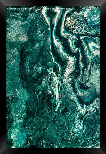 Beautiful texture of dark green marble with wavy streaks. Polished surface. Framed Print by Sergii Petruk